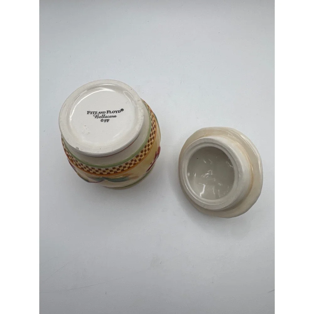 Fitz & Floyd Bellacara Sugar Bowl or Condiment Jar w Bird Lid Yellow‎ HTF